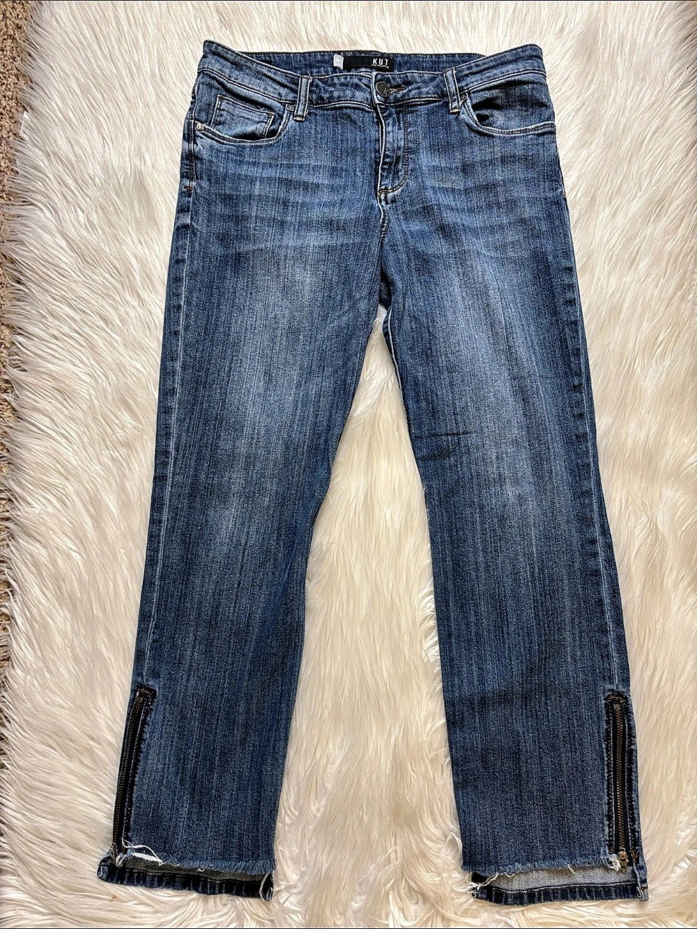 Kut from the Kloth Reese Ankle Zipper Straight Leg Leg Jeans Blue, Size 10